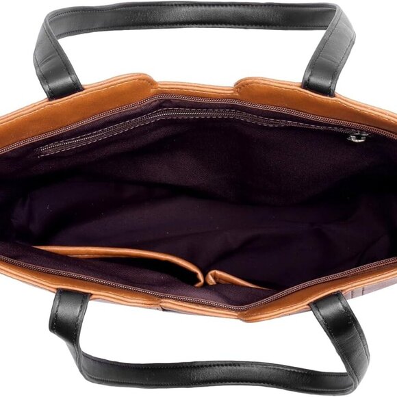 Large Faux Leather Tote Bag Women Satchel Shoulder Purse with Zipper - Picture 2 of 5